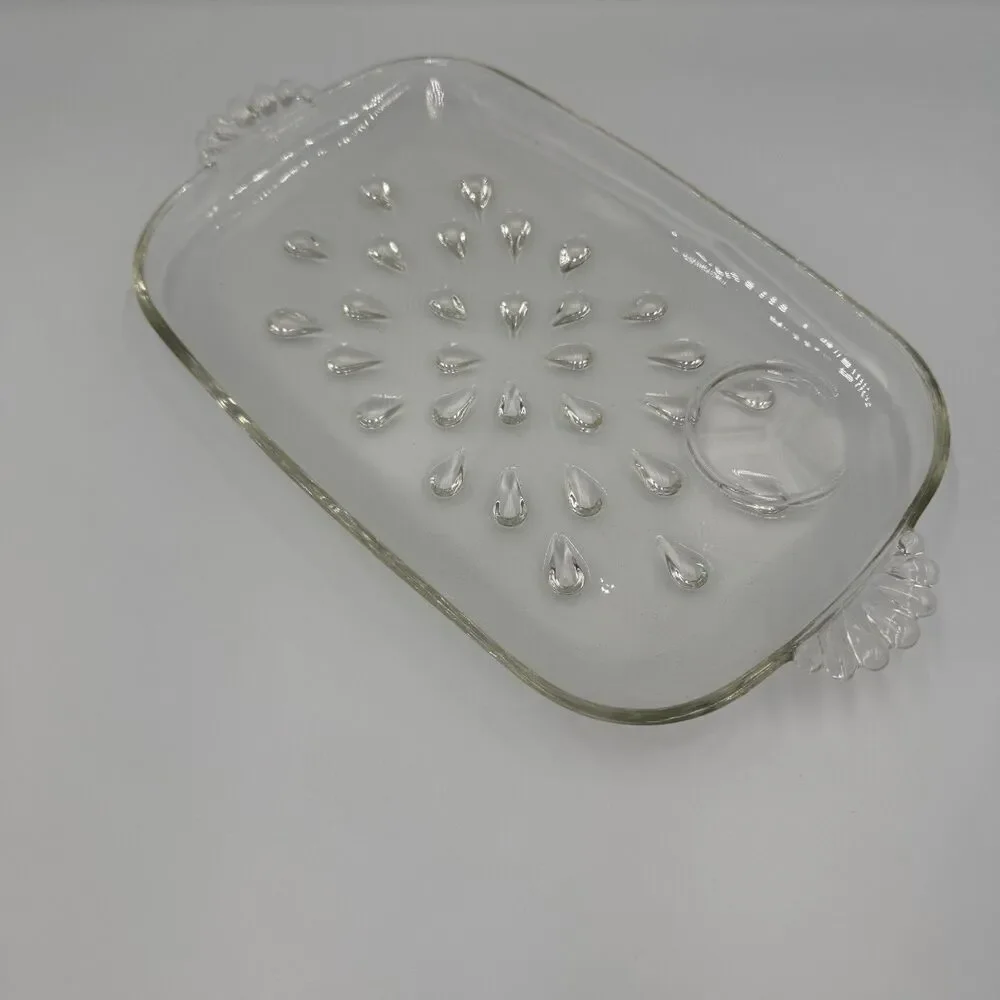 Vintage Hazel Atlas Tear Drop Glass Luncheon Snack Dessert Tray and Cup Set